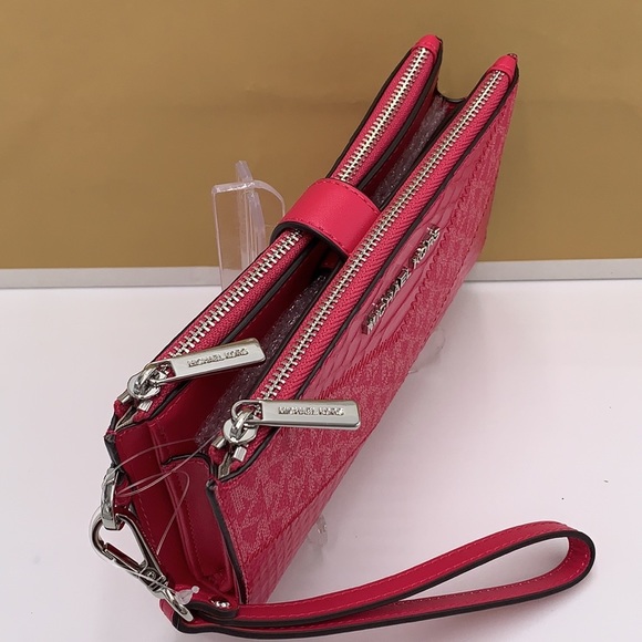 Michael Kors Large Double Zip Wristlet 
Smartphone Case Wallet Electric Pink - Picture 11 of 13